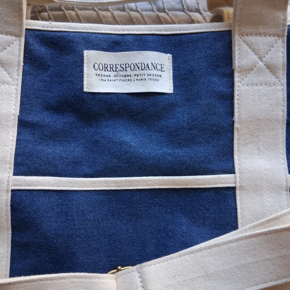 Sezane Denim and Cream Cabas Weekender - Picture 7 of 9